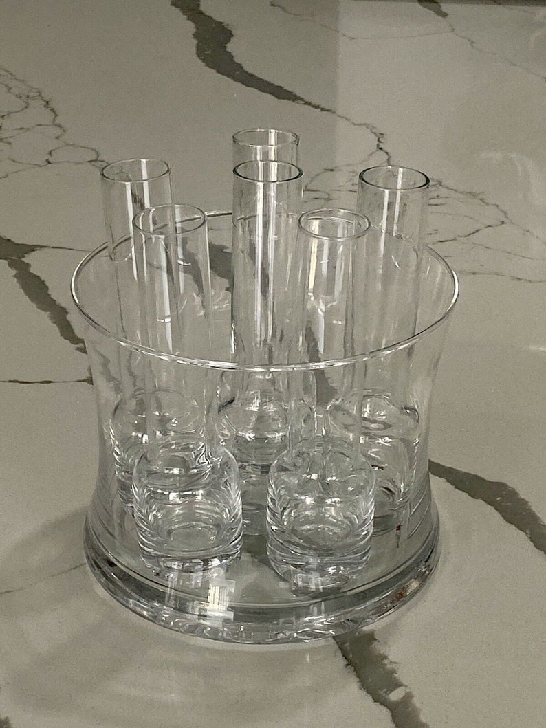 Circleware Set of 6 Crystal Vodka Tall Shot Glasses and Chiller Bucket. Vintage Etsy UK