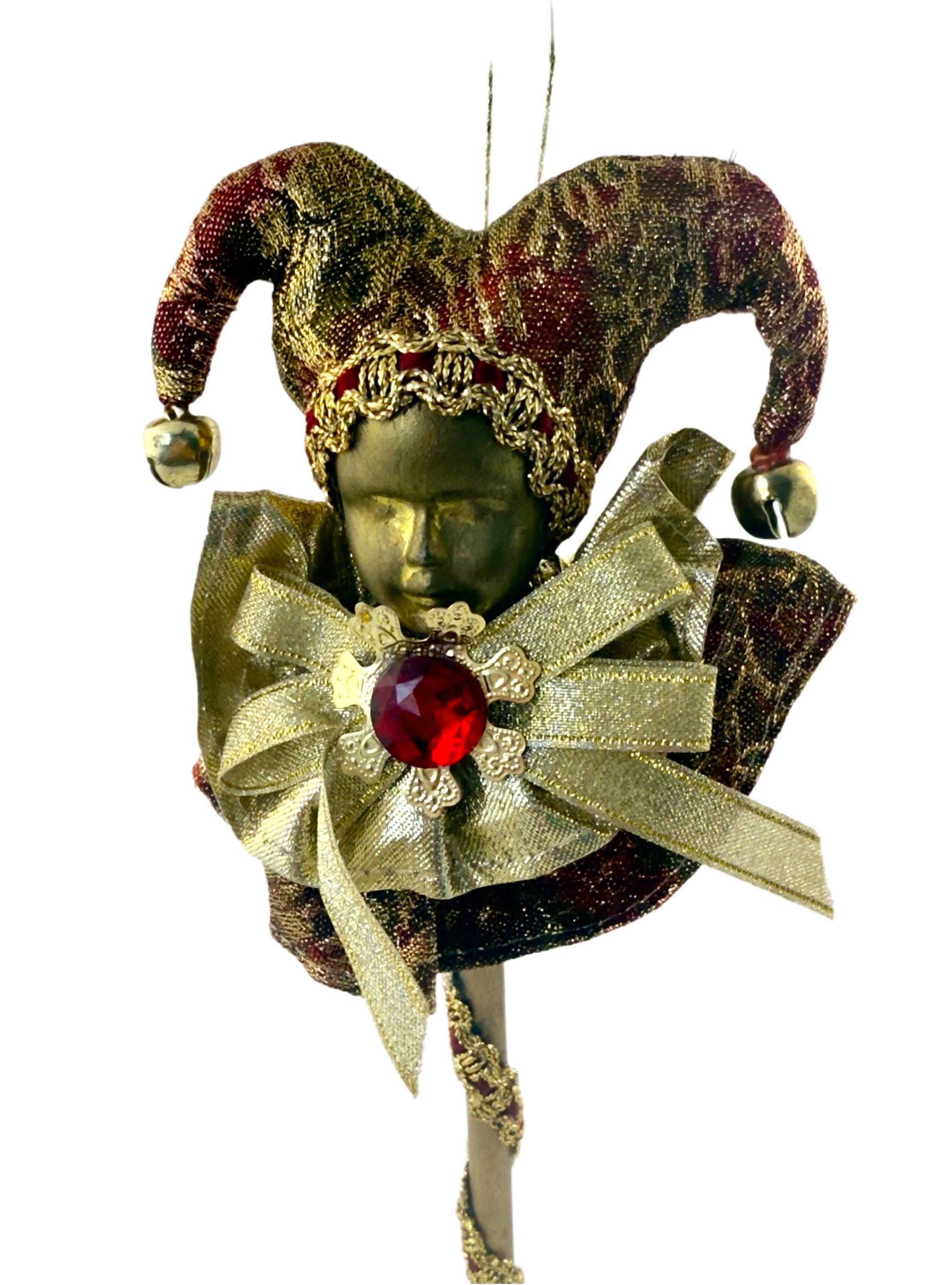 Collectible Vintage Jester Scepter Ornament – Wooden Face, Gold