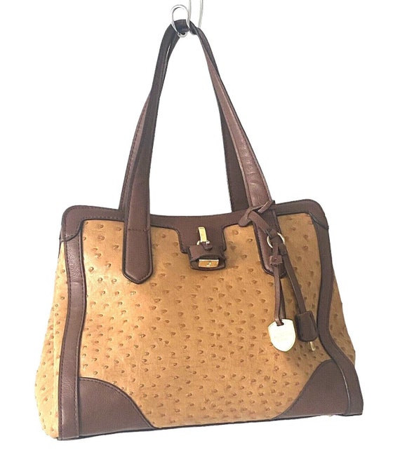 LONDON FOG Vegan Ostrich Leather Shoulder Tote Handbag Cream Color