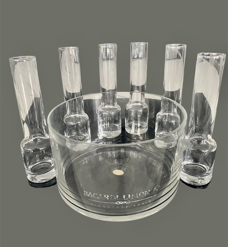 Set of 6 Crystal Vodka Tall Shot Glasses and Chiller Bucket. Bacardi Limon signature Series Etsy