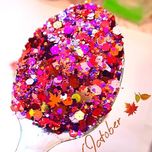 October - Holographic Color Shifting Chunky Glitter Mix Fall Blend Autumn Glitter Mix Red Orange Violet Mustard Purple Magenta Pink Glitter