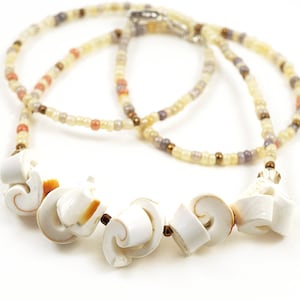 Popcorn Necklace, Unique Conch Shell Beads, White Bohemian Tribal Surfer Summer Beach