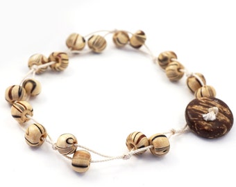 Striped Wooden Bead Bracelet, Friendship Bracelet, Coconut Button, String Bracelet, Beach Jewelry Father Day Gift Men