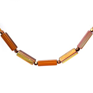 ON VACATION, Thin Copper and Brown Glass Necklace, Geometric Modern Minimal 3D Rectangular Prism Beads, Unique Artisan Jewelry image 1