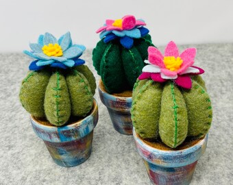 Hand-painted Pot, Felt Cactus Plant, No Water Needed!