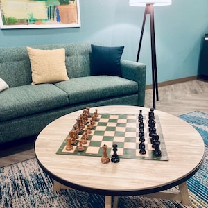Green and Tan Leather Chess Board, rollable, tournament sizes and notations available.(pieces not included)
