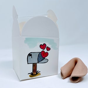 Leather Fortune Cookies, Natural or Hand-Painted, 5 Fortune Strips, Hand-inked Cookie Box, Love Gift, Friend Gift, School Gift