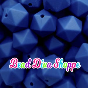 Set of 10 - 14mm - DARK BLUE HEX - Silicone Beads - for Diy and Jewelry Making Supplies