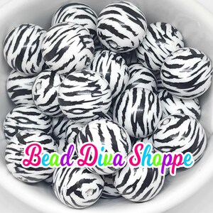 20mm - white / black tiger stripes print beads - bubblegum - round acrylic beads for diy and jewelry making supplies