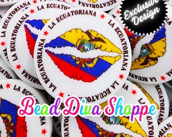 Exclusive - set of 2 - 28mm - la ecuatoriana - ecuador pride - focal  beads - diy jewelry making - beaded pens - keychains - bracelets