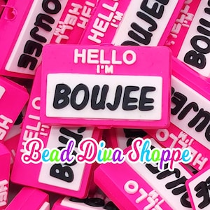 Set of 2 - 28mm x 18mm - hello i'm boujee - focal beads - diy jewelry making - beaded pens - keychains - bracelets