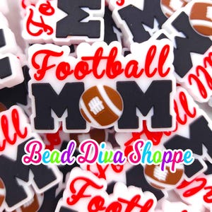 Set of 2 -  40mm X 27mm - FOOTBALL MOM  - Focal  Beads - DIY Jewelry Making - Beaded Pens - Keychains - Bracelets