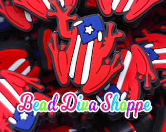 Set of 2 - 24mm x 25mm - puerto rican frog - el coquí - pride - focal beads - diy jewelry making - beaded pens - keychains - bracelets
