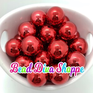 20mm - red- shiny beads  - bubblegum - round acrylic beads for diy and jewelry making supplies