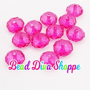 Set of 10 - 12mm - hot pink - faceted beads  - transparent faceted rondelle beads for diy and jewelry making supplies