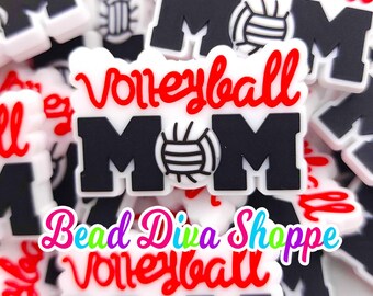 Set of 2 -  40mm x 27mm - volleyball mom  - focal  beads - diy jewelry making - beaded pens - keychains - bracelets