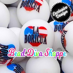 Exclusive - set of 10 - 15mm - la boricua - silcone round beads - diy jewelry making - beaded pens - keychains - bracelets 画像 1