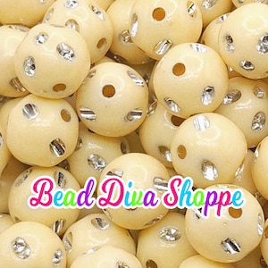 12mm - Set of 50 - BEIGE Bling Beads - Bubblegum - Rhinestone -   Acrylic Beads for DIY and Jewelry Making Supplies