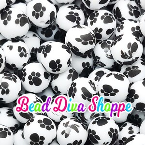 Set of 10 - 15mm - puppy paws - round silicone beads for diy and jewelry making supplies - keychains - beaded pens - bracelets - badge reels