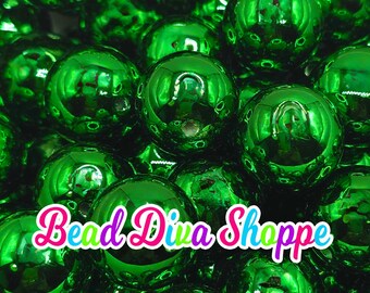 20mm - dark green - shiny beads  - bubblegum - round acrylic beads for diy and jewelry making supplies