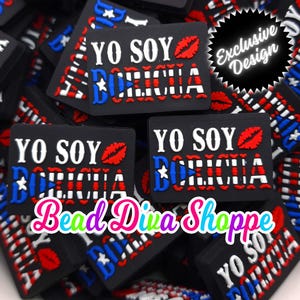 Exclusive - set of 2 - 25mmx35mm - yo soy boricua - focal  beads - diy jewelry making - beaded pens - keychains - bracelets