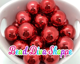 20mm - red- shiny beads  - bubblegum - round acrylic beads for diy and jewelry making supplies
