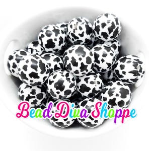 20mm - black white cow print beads - bubblegum - round acrylic beads for diy and jewelry making supplies
