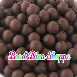 Set of 10 - 15mm - solid -  chocolate brown - silicone beads - diy jewelry making - beaded pens - keychains - bracelets
