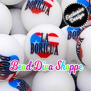Exclusive - set of 10 - 15mm - la boricua - silcone round beads - diy jewelry making - beaded pens - keychains - bracelets 画像 2