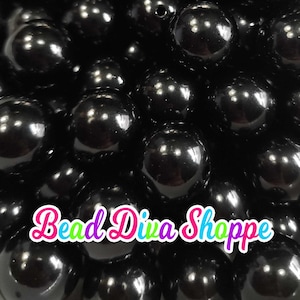 20mm - black  - pearl chunky bubblegum beads - round acrylic beads for diy and jewelry making supplies