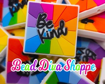 Set of 2 - 30mm x 30mm - be kind - focal  beads - diy jewelry making - beaded pens - keychains - bracelets