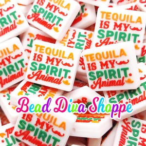 Set of 2 - 23mm x 26mm - tequila is my spirt animal - focal  beads - diy jewelry making - beaded pens - keychains - bracelets