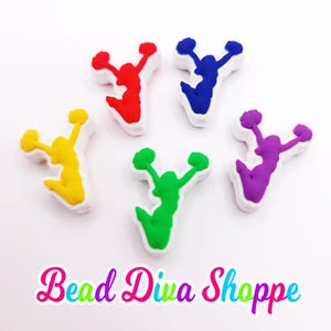 Set of 2 - 26mm x 12mm - cheerleader - 5 colors  to choose from!! - focal  beads - diy jewelry making - beaded pens - keychains - bracelets