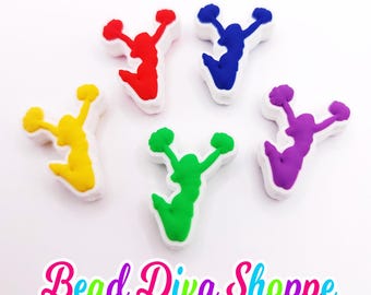 Set of 2 - 26mm x 12mm - cheerleader - 5 colors  to choose from!! - focal  beads - diy jewelry making - beaded pens - keychains - bracelets