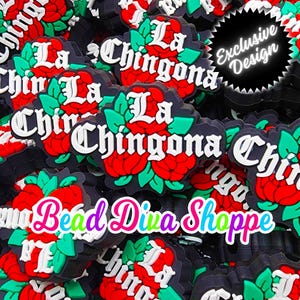 Exclusive - set of 2 -  21mm x 30mm - la chingona  - focal  beads - diy jewelry making - beaded pens - keychains - bracelets