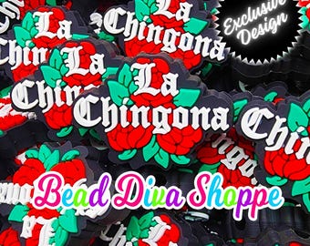 Exclusive - set of 2 -  21mm x 30mm - la chingona  - focal  beads - diy jewelry making - beaded pens - keychains - bracelets