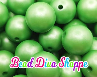 20mm - green matte pearl - chunky bubblegum beads - round acrylic beads for diy and jewelry making supplies