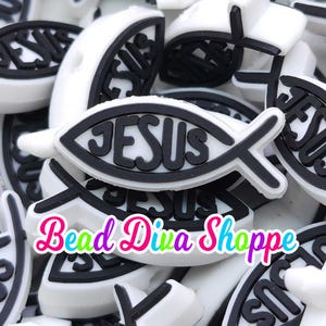 Set of 2 - 11mm x 24mm - jesus - fish - religious - focal beads - diy jewelry making - beaded pens - keychains - bracelets image 2