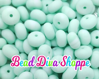 Set of 10 - marble mint jade - 14mm silicone abacus beads - diy jewelry making - beaded pens - keychains - bracelets
