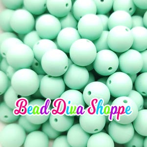 Set of 10 - 15mm - solid - mint  - silicone beads - diy jewelry making - beaded pens - keychains - bracelets