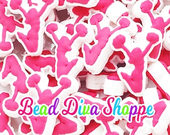 Set of 2 - 26mm x 12mm - pink cheerleader - focal  beads - diy jewelry making - beaded pens - keychains - bracelets