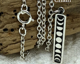 Sterling Silver Moon Phase Pendant, Celestial, Cable Chain, Vertical Charms, Phases of the Moon, Add a Chain, Jewelry Gift