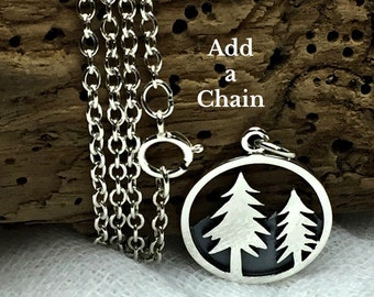 35% Off NO Coupons Needed, Sterling Silver Tree Pendant with Mountains, Add a Chain, Pine Tree Charm, Mountain Charm