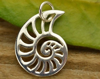 Sterling Silver Nautilus Shell Charm, Nautilus Openwork Charm, Beach Jewelry, Nautical Charms