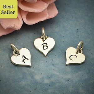 Initial Heart Charms, A -Z Sterling Silver Small Letter Heart Charms, Initial Font Charms, Initial Heart Charms, Uppercase Letter