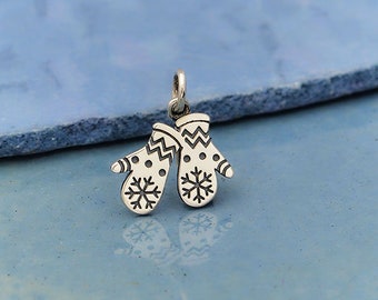 35% Off NO Coupons Needed, Sterling Silver Snow Mittens Charm, A1865, Winter Charms, Fall Charms, Gloves Charm
