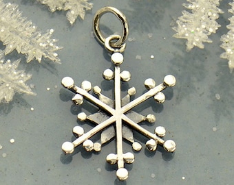 Sterling Silver Snowflake Charm with Wire and Granulation, S3130,  Snowflake Charm, Ice Cycle Charm, Christmas Charm