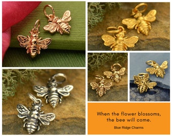 Bee Charms, Honey Bee Charm, Sterling Silver Bee Charm, Bronze Bee Charm, Gold Bee Charm, Rose Plated Bee Charm