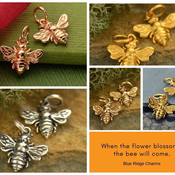 35% Off NO Coupons Needed, Bee Charms, Honey Bee Charm, Sterling Silver Bee Charm, Bronze Bee Charm, Gold Bee Charm, Rose Plated Bee Charm