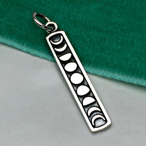 Sterling Silver Moon Phase Pendant, a1848, Vertical Charms, Choose Either Open or Closed Jump Ring